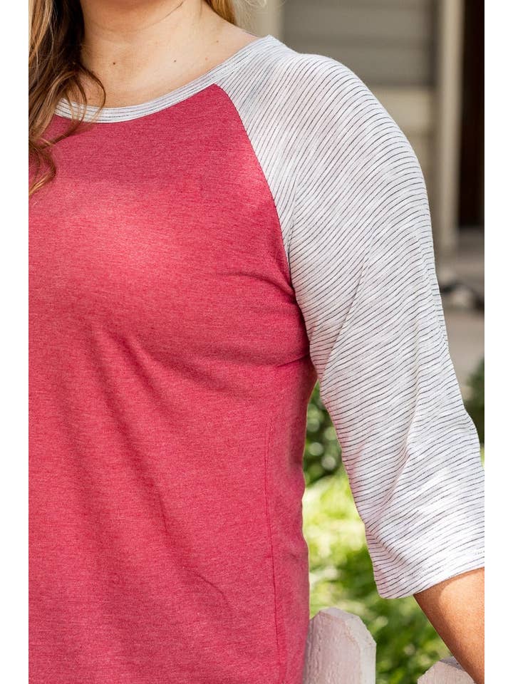 Blank Faded Red & Grey Striped Raglan for wholesale on Faire7