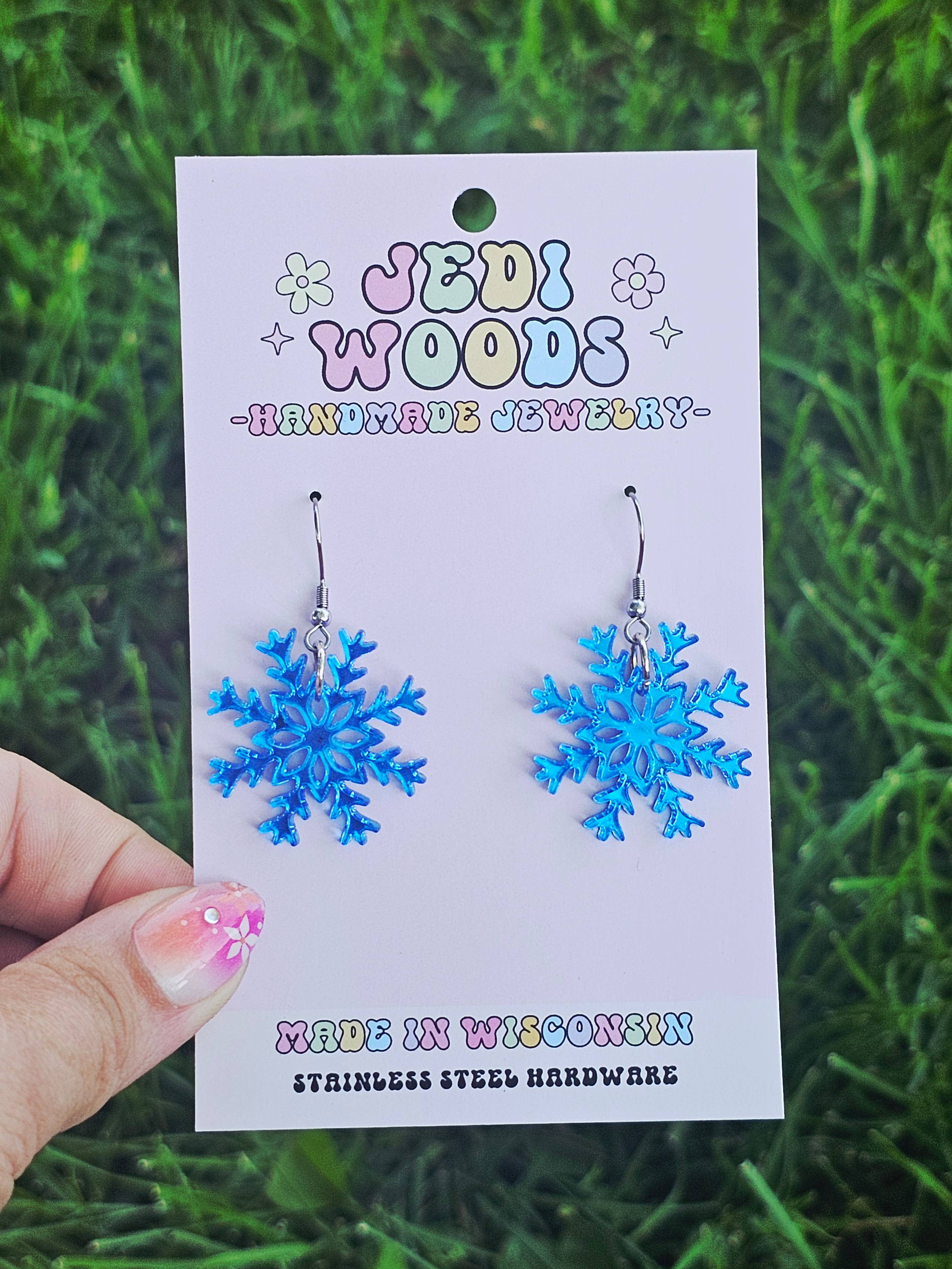 Jedi Woods LLC – Brincos de argola por atacado – Brincos Floco de Neve Espelho Azul 3