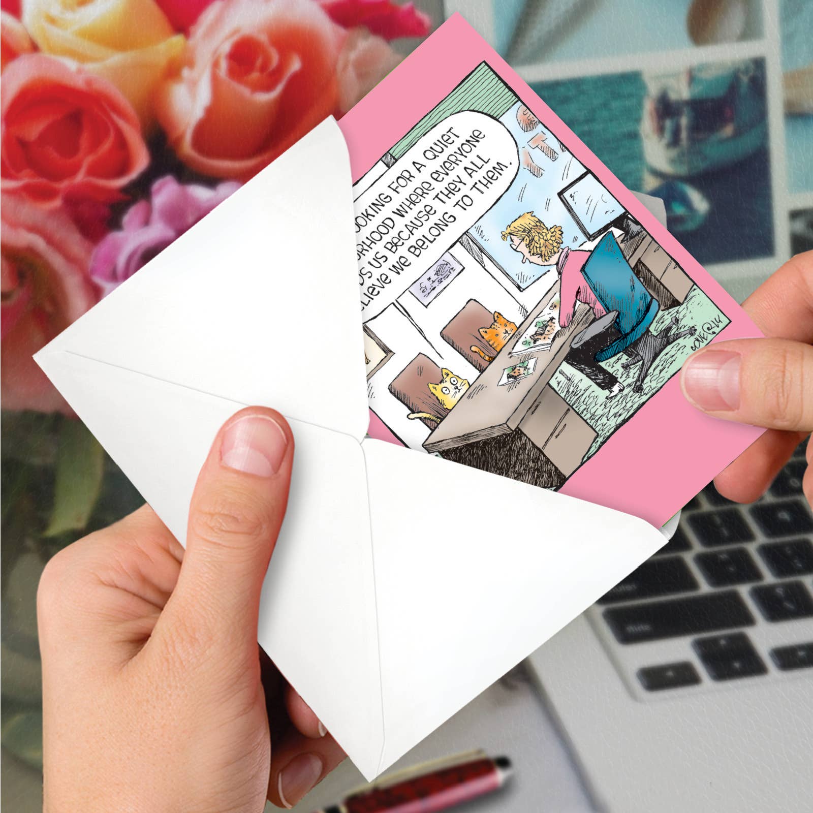 NobleWorks - Wholesale Congratulations Card - 1 Funny New Home Greeting Card - Cat Neighborhood-NobleWorks3