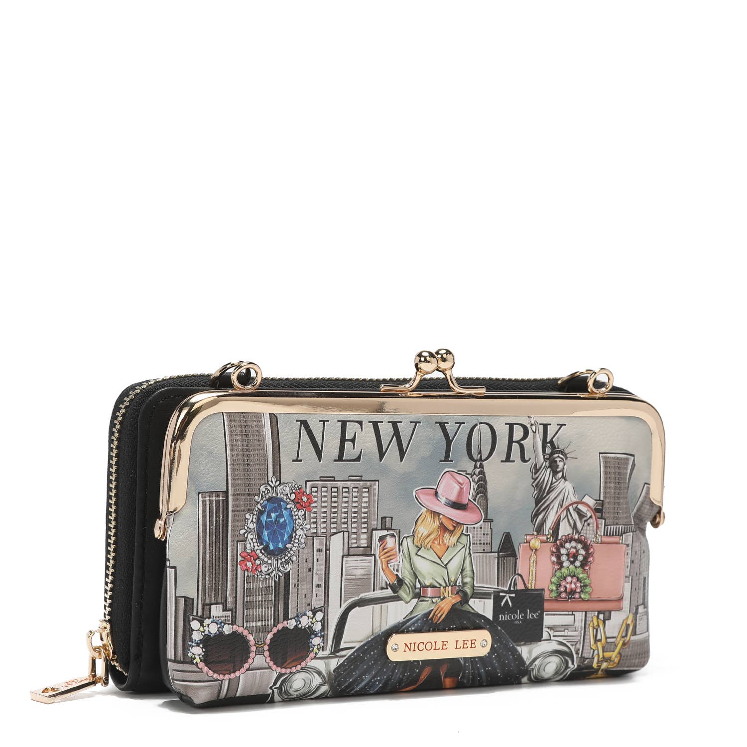 Nicole Lee USA - Wholesale Wallet - Women's - PRINTED KISS LOCK CROSSBODY WALLET2