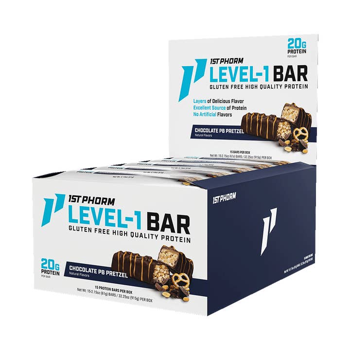 Level-1 Protein Bar, Chocolate Peanut Butter Pretzel - 15 Bars/Carton, 6 Cartons (90 Bars) for wholesale by 1st Phorm