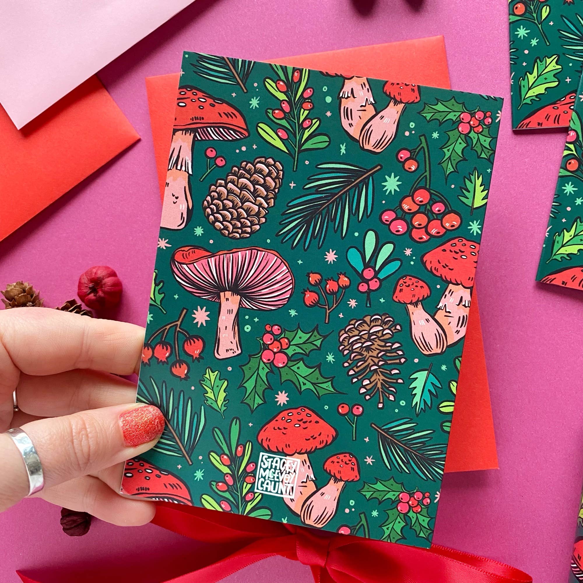Stacey McEvoy Caunt - Wholesale Christmas Card - Green Mushroom Christmas Card1