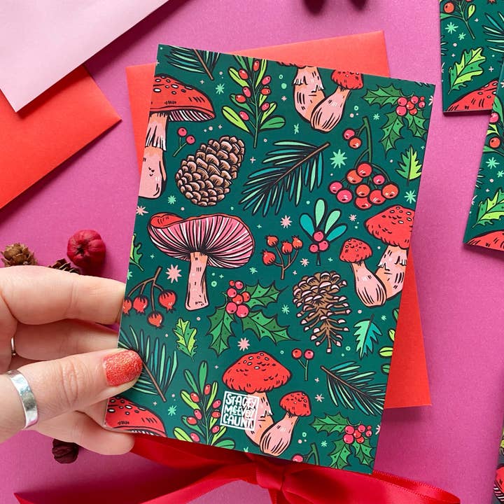 Stacey McEvoy Caunt - Wholesale Christmas Card - Green Mushroom Christmas Card1