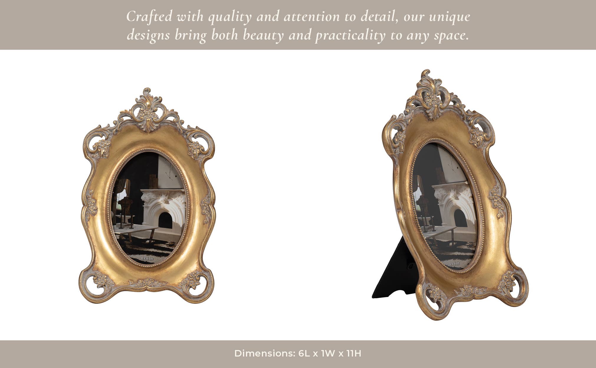 Sagebrook Home - Wholesale Picture Frame - Photo Frame - Gold Resin Decorative Baroque Oval, 4x6 in.11