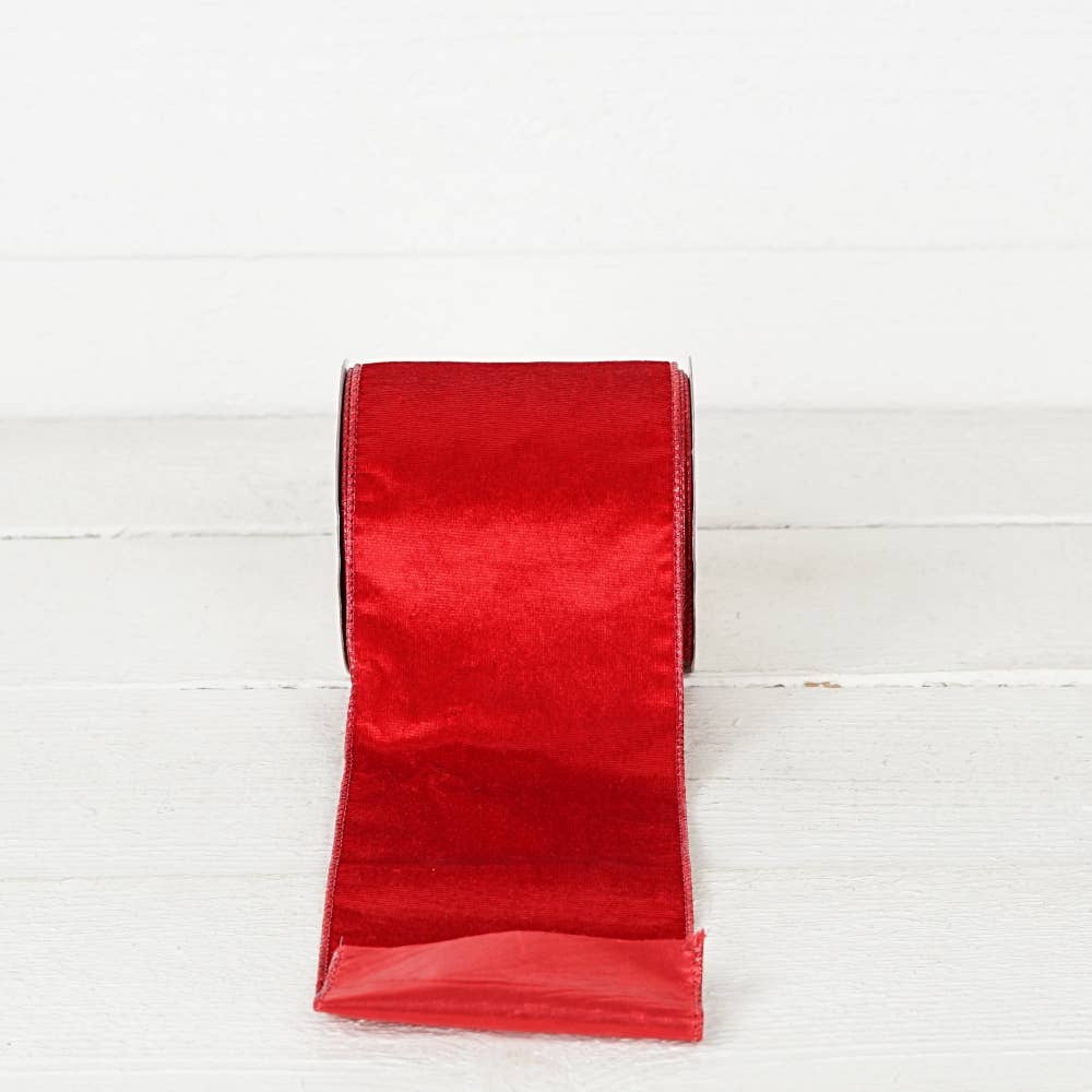 Holiday Depot Inc. - Wholesale Ribbon - Gift Wrapping - R32980-Wired Ribbon-Red Velvet w. Metallic Red back (4inW)2