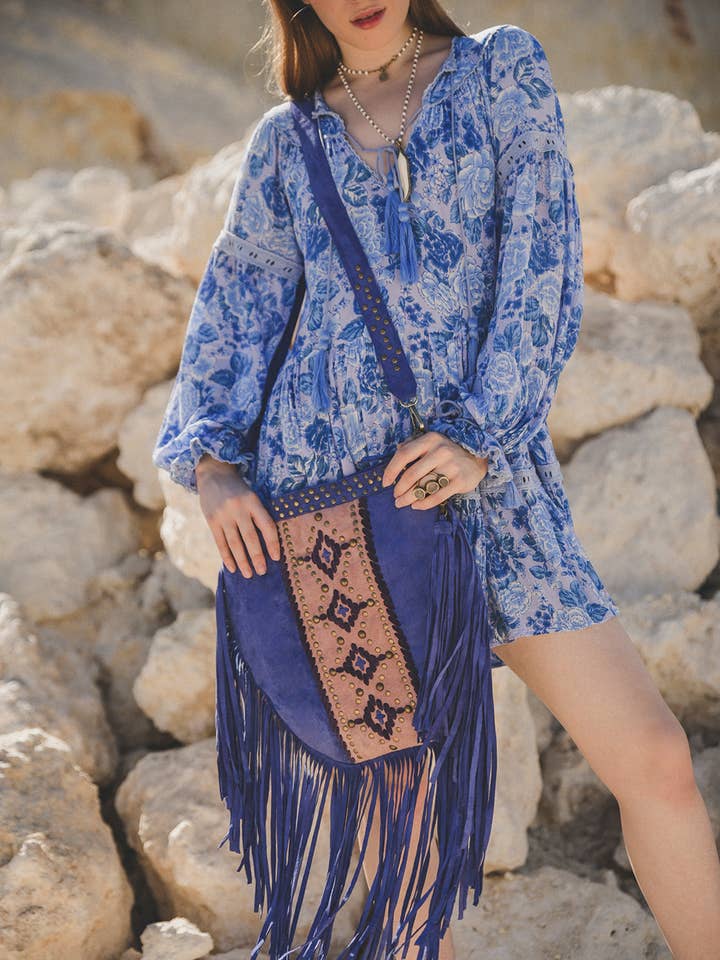 Borsa Ayana con nappine - Ibiza Blue per la vendita all'ingrosso da parte di Tulle and Batiste