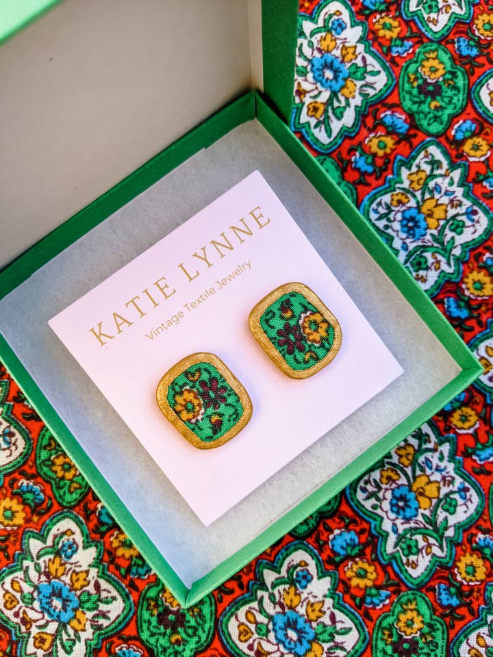 Alexandra Stud Earring for wholesale by Katie Lynne - Vintage Textile Jewelry