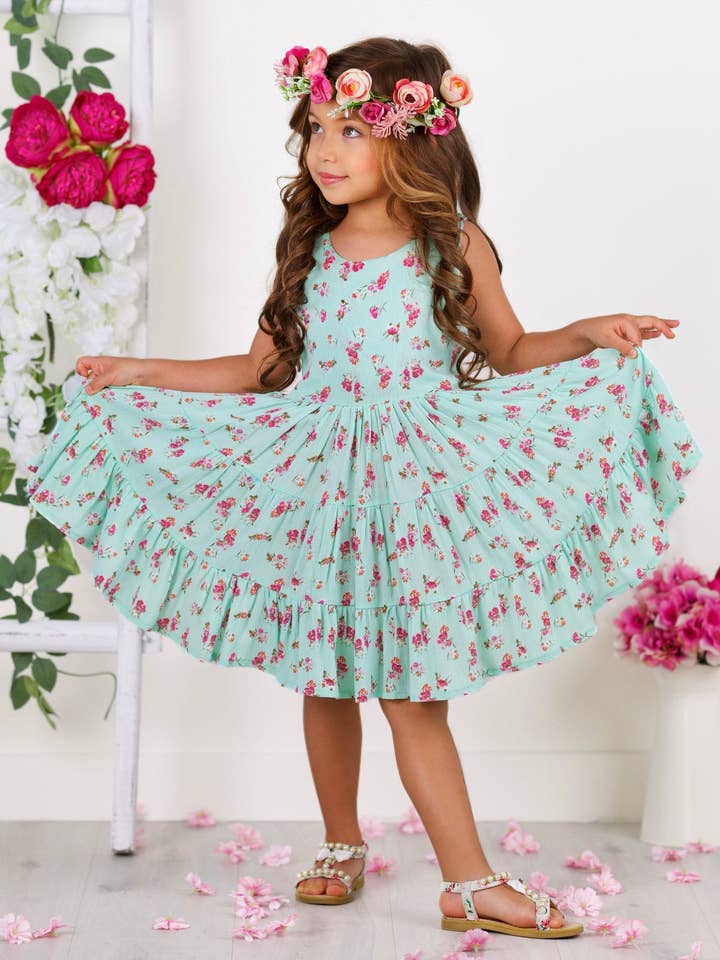 Boho Mint Floral Casual Spring Dress for wholesale on Faire2