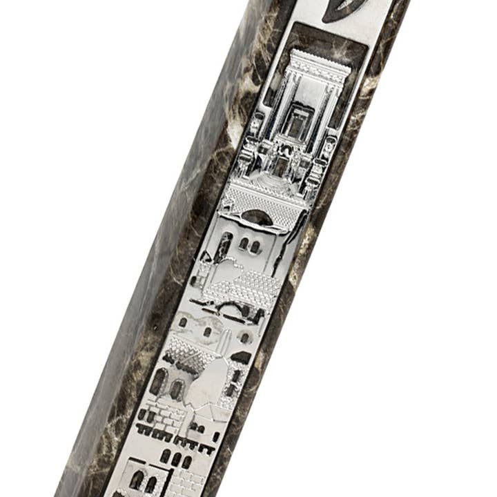 Marble Mezuzah Case with Image of Jerasulem on Plate for wholesale by Boker-Tov Shalom