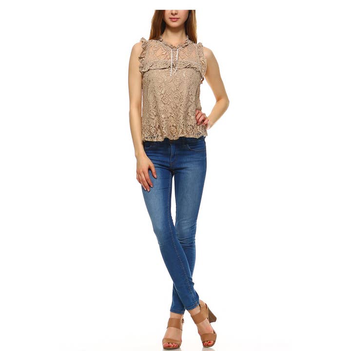 JHP Collection - Wholesale Blouse - Women's - WOMENS PLAIN SLEEVELESS ROUND NECK LACE BLOUSE