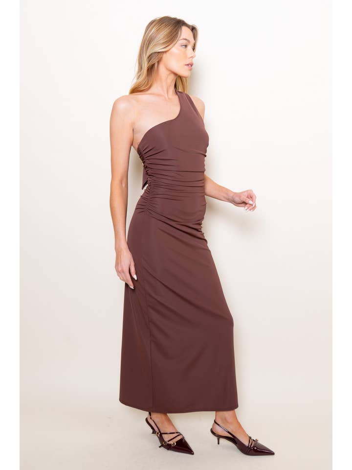 Fore Collection - Wholesale Dress - Women's - ONE SHOULDER BACK BUCKLE DETAIL MAXI DRESS- DD10838FO2