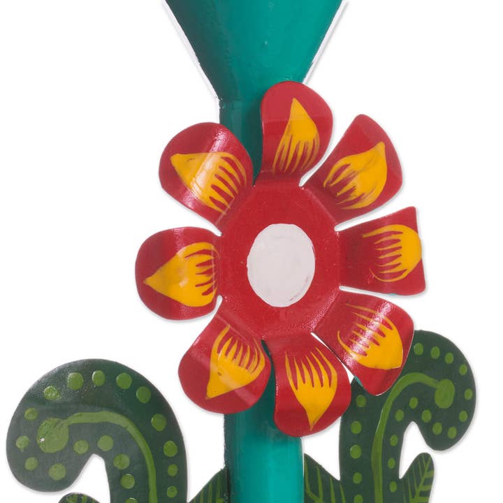 Multicolor Novica Handmade Margarita Rose Recycled Metal Candleholder for wholesale on Faire