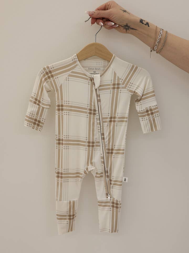 Forever French Baby - Wholesale Sleepsuit - Baby - Bamboo Zip Pajamas | Ellis Plaid3