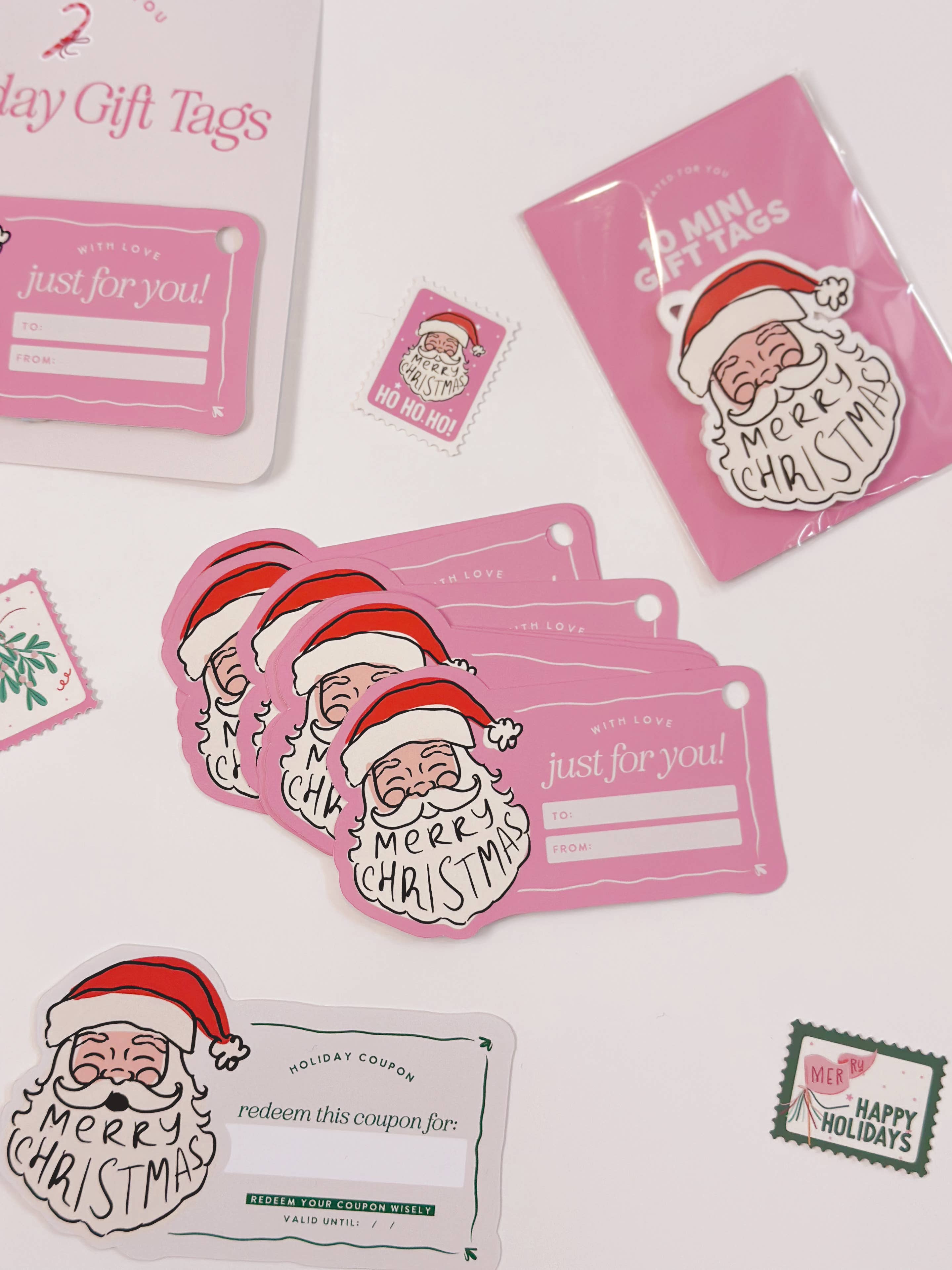 Curated for You Gifts - Vendita all'ingrosso Etichetta regalo - Etichette Regalo di Babbo Natale - Etichette Natalizie Rosa per Regali di Natale - Set di 80