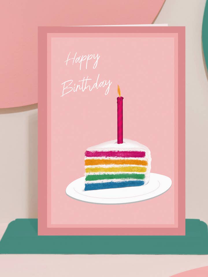 Carte d'anniversaire gâteau arc-en-ciel | Cartes à thème alimentaire | tranche de gâteau pour la vente par Pink and Mint Design