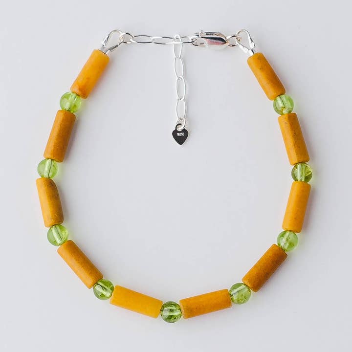 Handmade Yellow Jade Bracelet – Sterling Silver with Peridot Adjustable Energy Jewelry by LoveGem Studio for wholesale by LoveGem Studio LLC