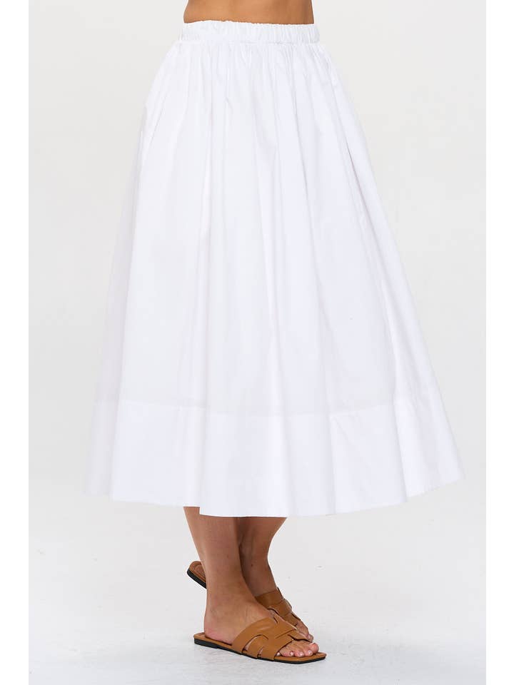 Renee C. - Wholesale Skirt - Women's - Made in USA Cotton Poplin Midi Skirt with Elastic Waistband1