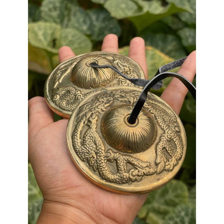 Like International - Wholesale Meditation Supplies - Hand-Engraved Flying Dragon Tingsha Cymbals for Meditation