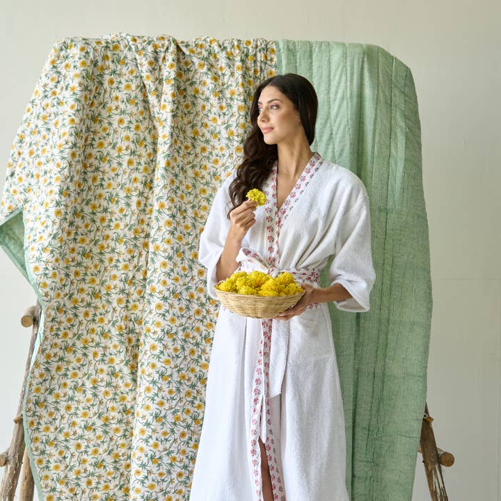 Pink Floral Towel Dressing Gown for wholesale by Kapara London