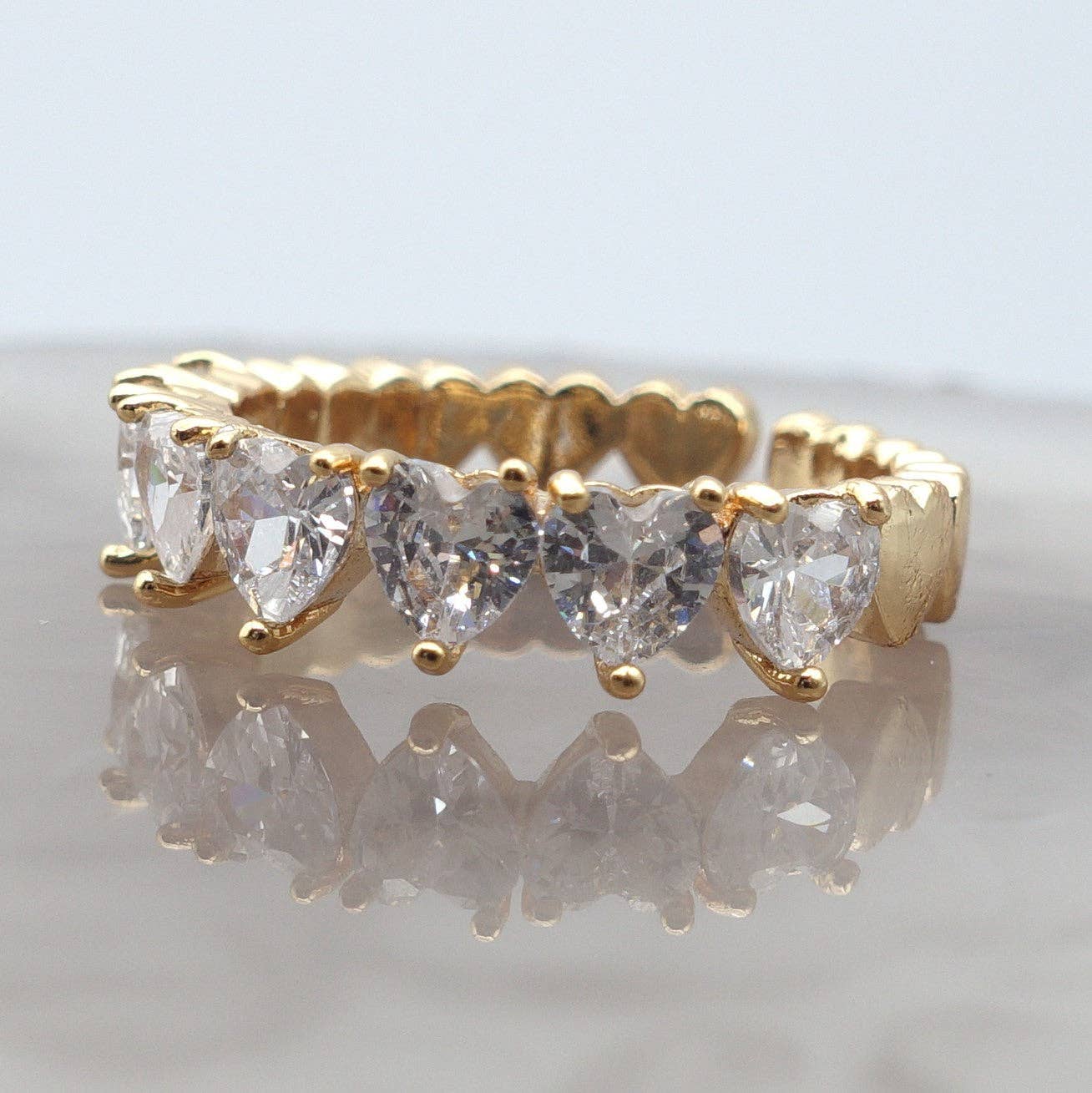 Daemon srls - Wholesale Multi-Stone Ring - JENNY- cuori orizzontali ~ ANELLO REGOLABILE con cubic zirconia a forma di cuore4