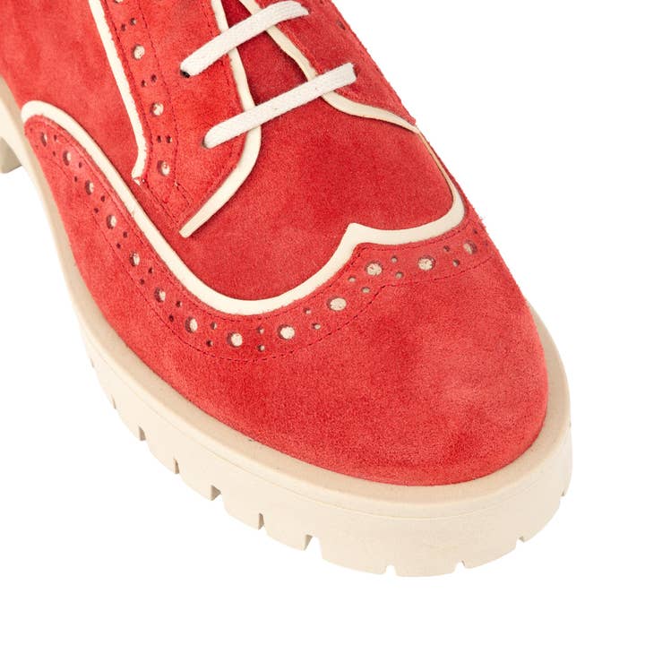Embassy London – wholesale Brogue shoes – Women's – Artisan - Red & Cream - Women's leather lace-up shoe with brogue detailing7
