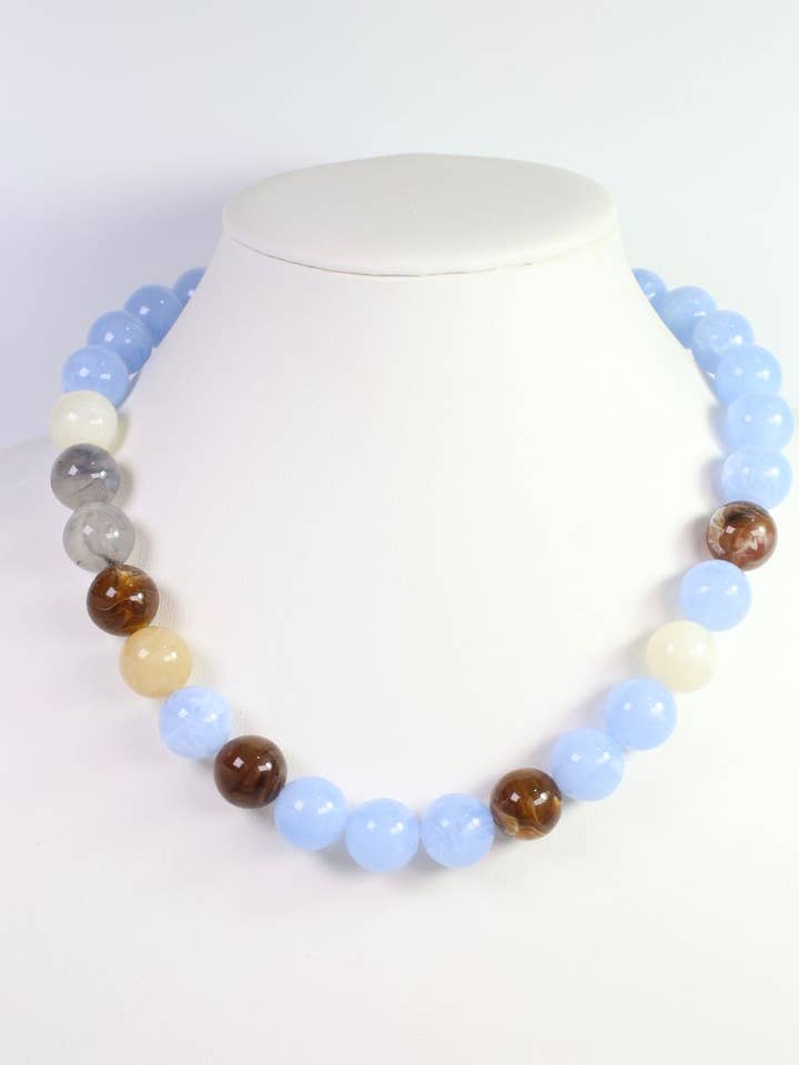 Brockton Chunky Beaded Necklace Baby Blue for wholesale by Caroline Hill