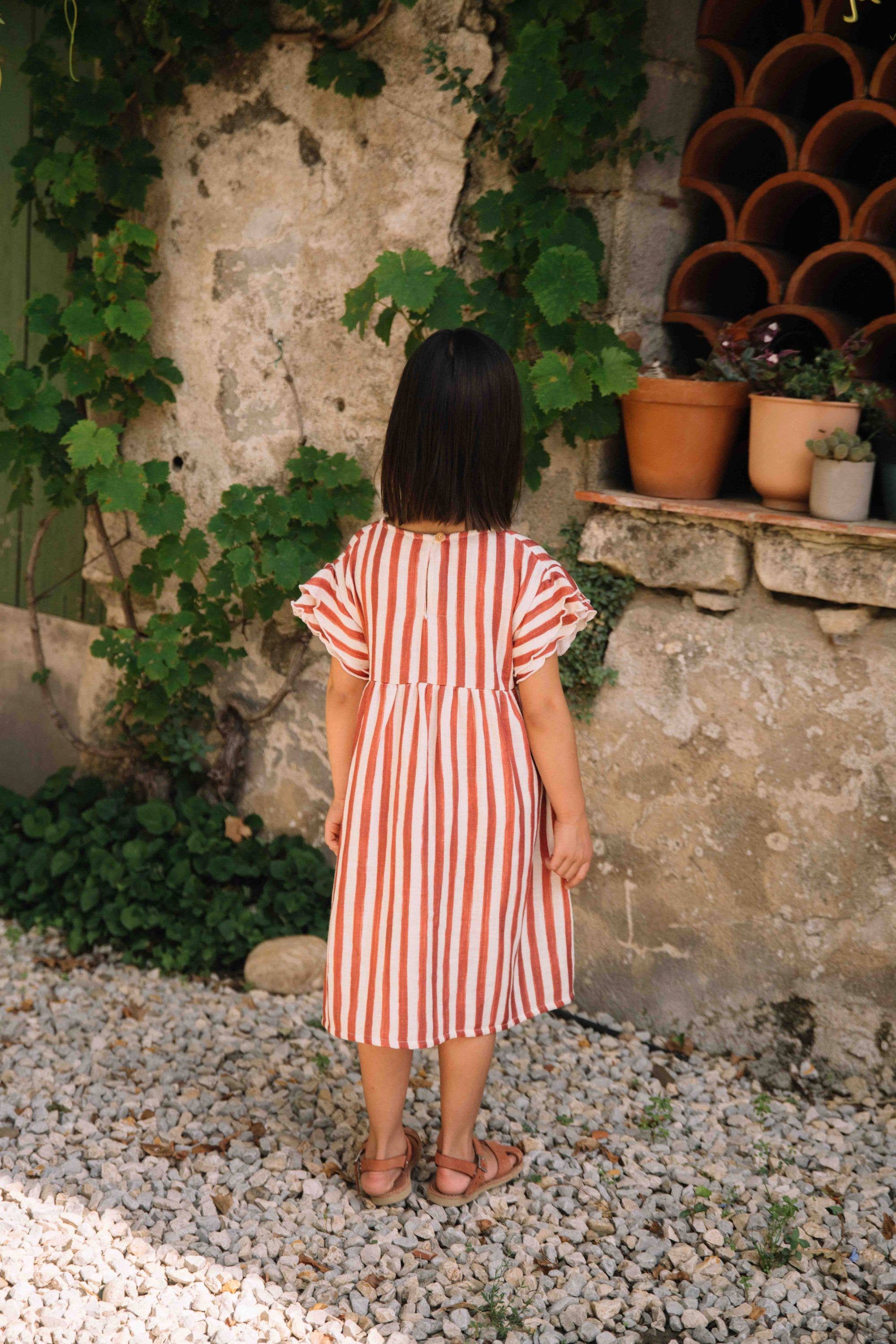 Studio Bohème Paris - Wholesale Dress - Kids - Brick red striped Cousine dress4