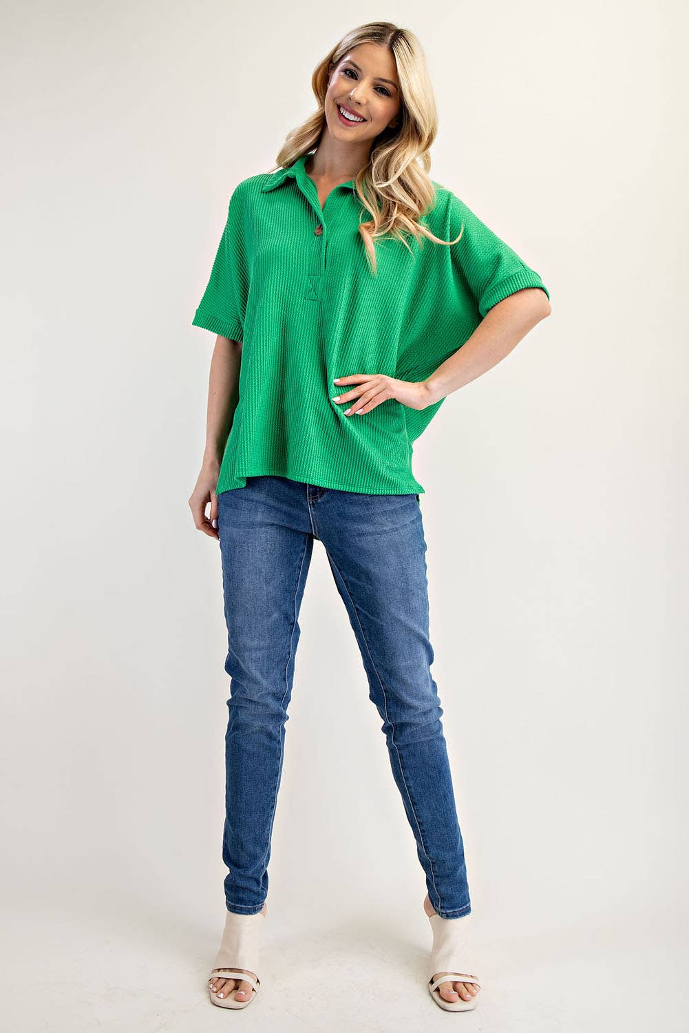 Celeste Clothing - Wholesale Knit Top - Women's - PLUS SIZE RIB KNIT COLLARED TOP WITH SHORT SLEEVES -CT2391322