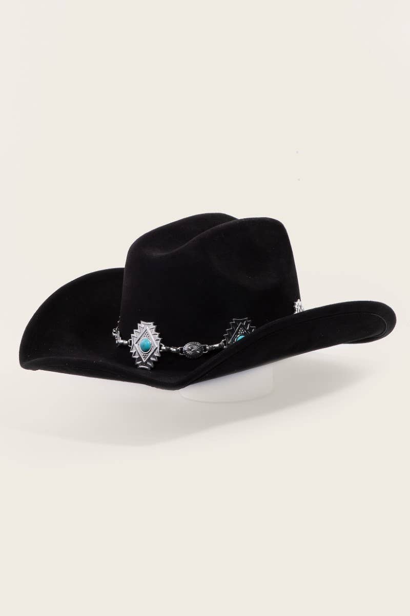 Anarchy Street - Vente Chapeau en feutre - femme - Chapeau de cowboy western avec ceinture concho à clous turquoise5