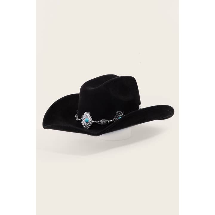 Anarchy Street - Vente Chapeau en feutre - femme - Chapeau de cowboy western avec ceinture concho à clous turquoise5
