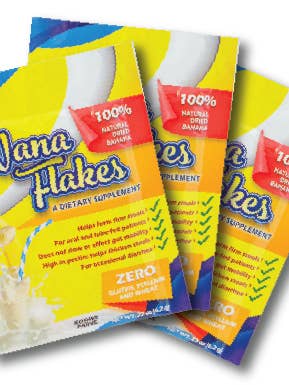 Nana Flakes Packets- 100% Natural Dried Banana - 25 pk/case for wholesale by Nutritional Designs, Inc.