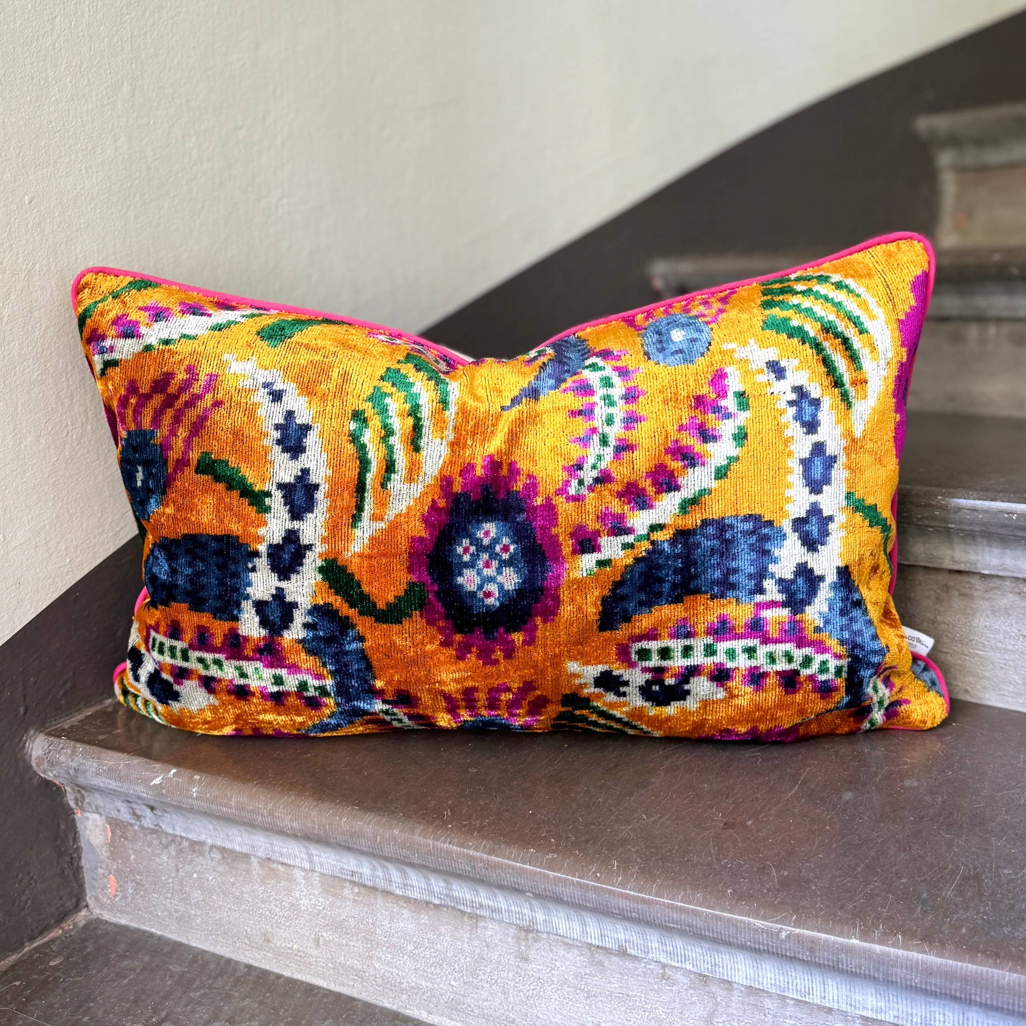 Mila∞Miro by Emelie - Wholesale Throw/Decorative Pillow - Velvet Ikat Cushion Orange Blossom | Velvet Ikat Pillowcase0