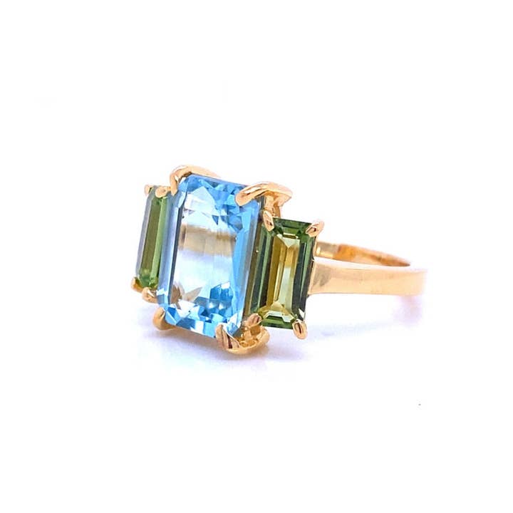 Gem Bazaar Jewellery - Wholesale Cocktail/Statement Ring - Blue Moon Ring In Blue Topaz, Peridot & Gold Vermeil