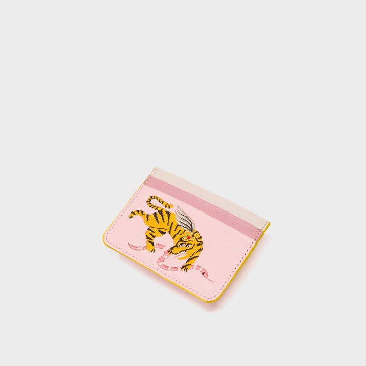 Min & Mon - Wholesale Card Holder - Women's - Filium Parfait Pink Leather Cardholder - Retro Tiger Embroidery2