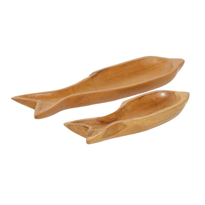 Deco Marché - Wholesale Decorative Tray - Coastal Brown Teak Wood Tray Set