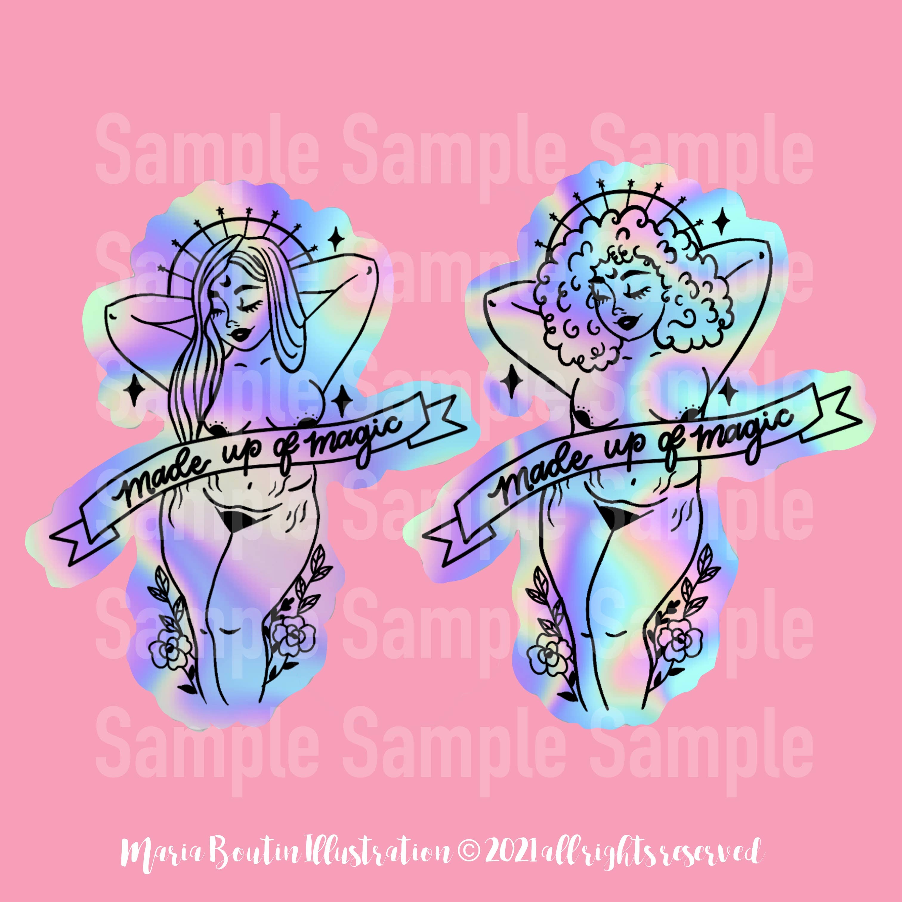 Besitos & Giggles Creations – wholesale Sticker – Assorted Hair Celestial Goddess Holographic Sticker2