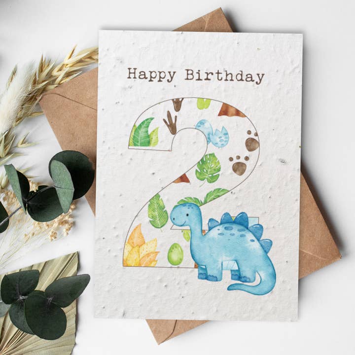 A6 Seed Paper Lykønskningskort - Dinosaur - Tillykke med fødselsdagen for engroshandel hos Little Green Paper Shop