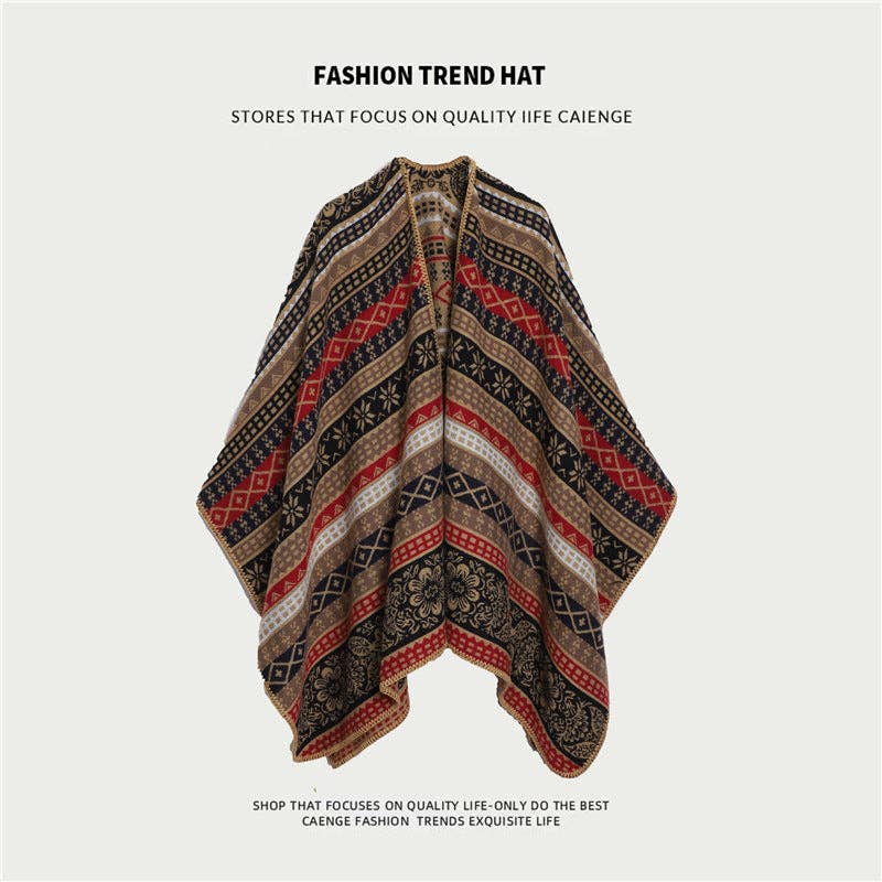 SueSilkHK – wholesale Cape – Women's – Ethnic Style Women's Shawl, Thickened Cape Coat for Autumn and Winter, Travel Photography Split Cloak8