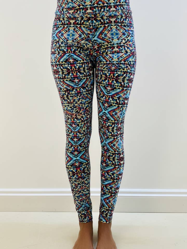 Blue Geometric Buttery Soft High-Waisted Leggings for wholesale by Shimena