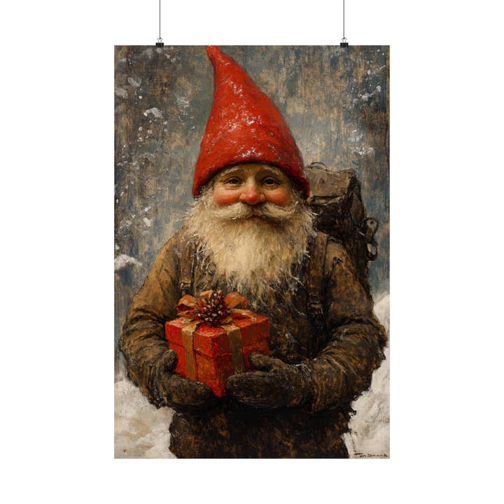 Ye Curiosity Shoppe - Wholesale Art Print - Gnome Bearing Gift Christmas Art Print