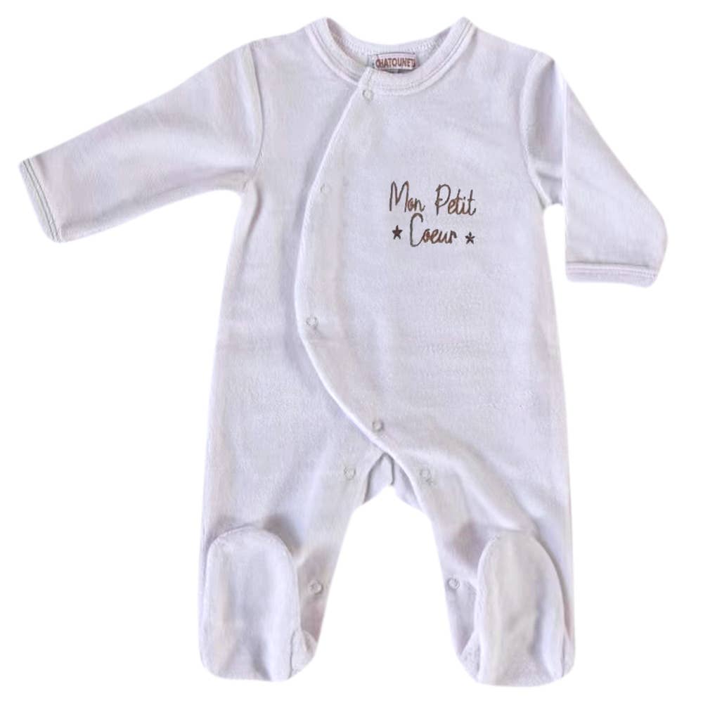Les Chatounets - Wholesale Sleepsuit - Baby - Baby Pajamas 0/1 month velvet "MY LITTLE HEART" Les Chatounets1