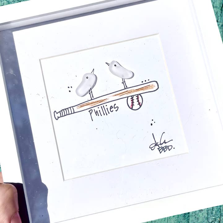 Phillies At Bat MINI - Sea Glass Art - 6x6 Framed for wholesale by Back Bay Designs