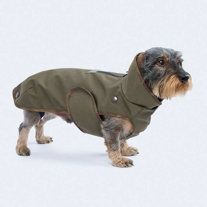 Dog raincoat parka olive for wholesale by Leopold's Finest for dogs