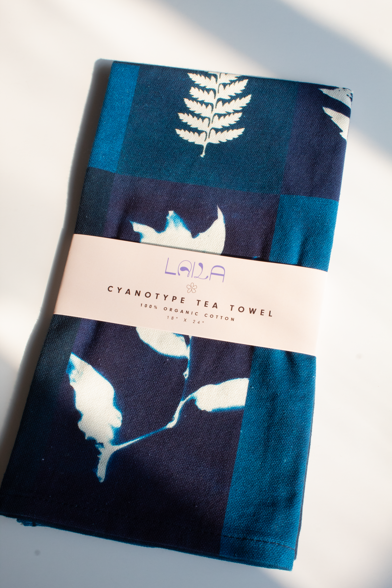 Laila Textiles - Wholesale Tea Towel - Cyanotype Flower Plant Patchwork Organic Cotton Tea Towel2