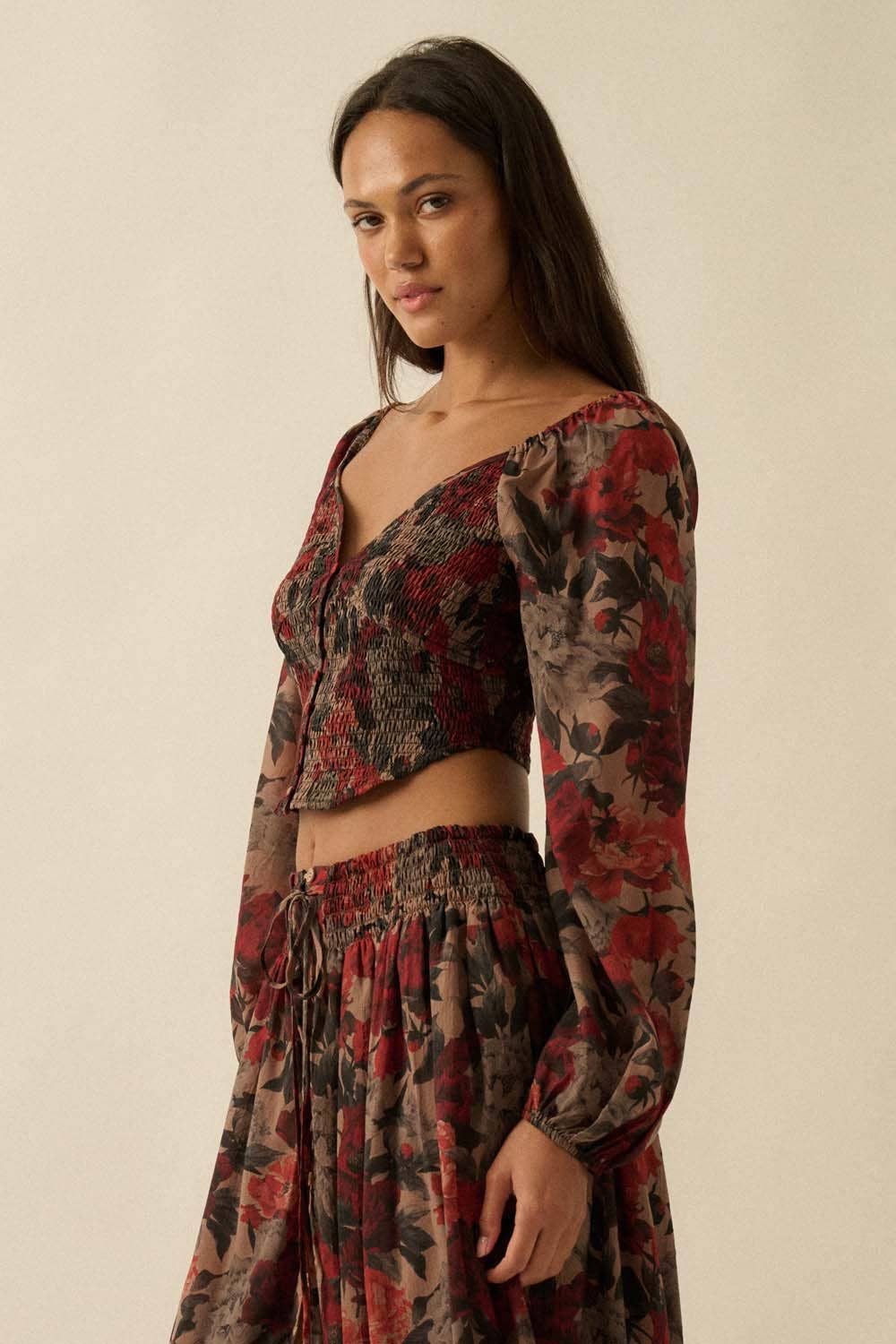 Promesa USA - Wholesale Blouse - Women's - Floral-Print Smocked Sweetheart Corset Peasant Top16