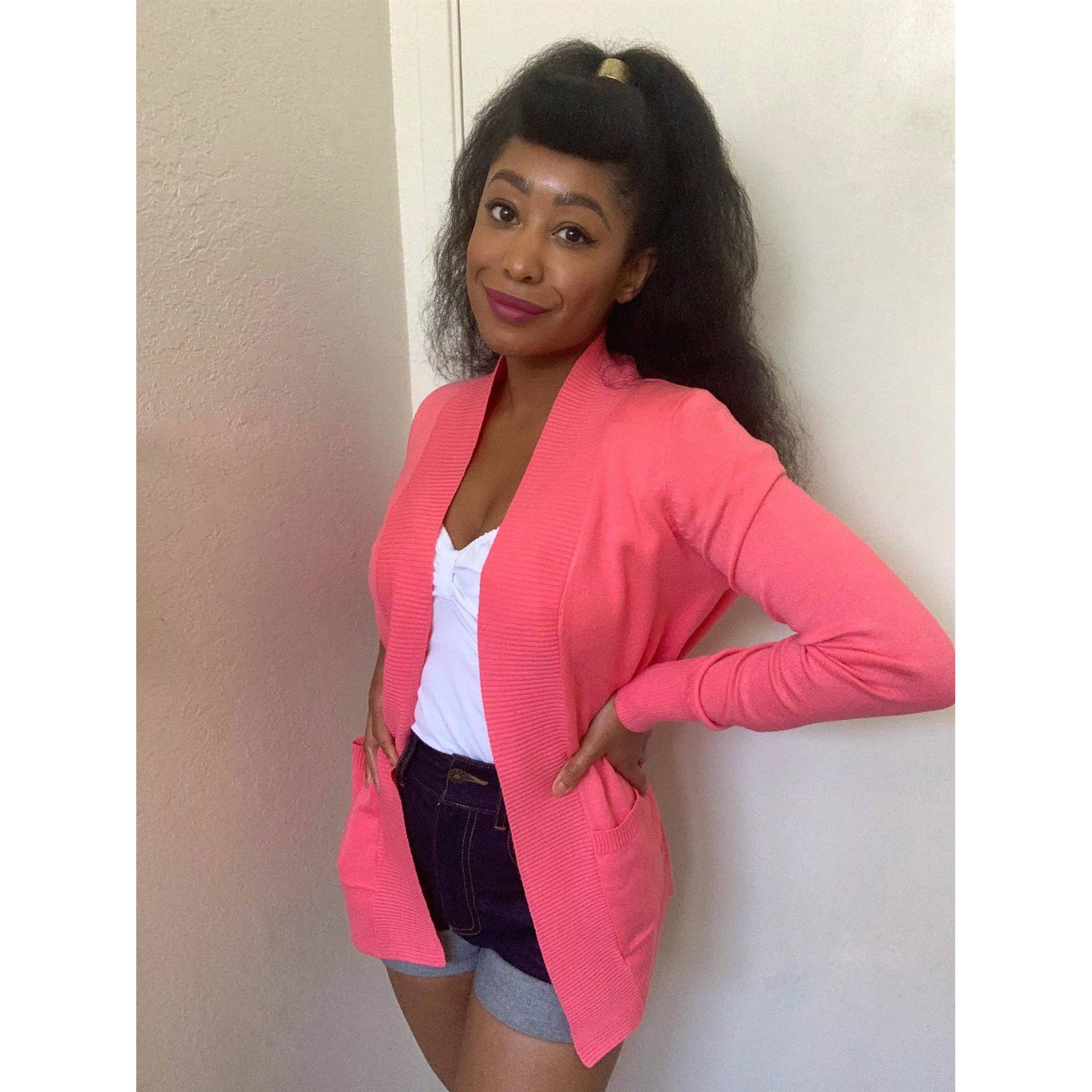 Mak - Wholesale Cardigan - Women's - Long Sleeve Open Front Knit Shrug w/ Pocket Cardigan MK8558Y12