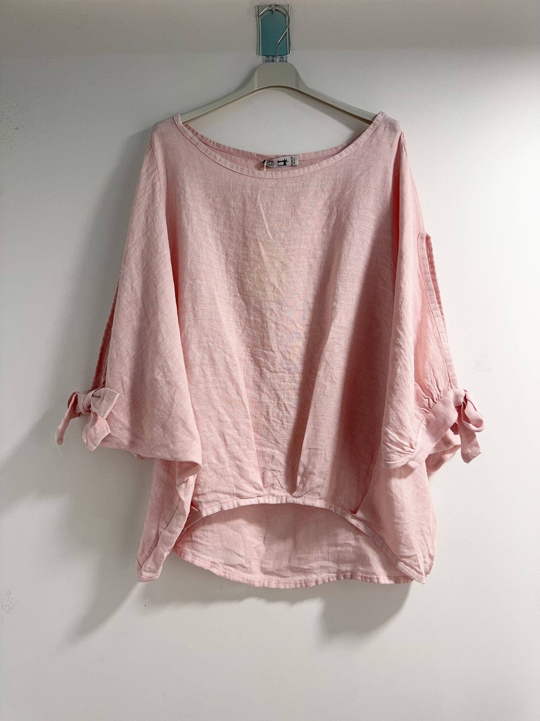 Happy look - Vente Chemisier – femme - Top Oversize en Lin avec Nœud sur les Manches12