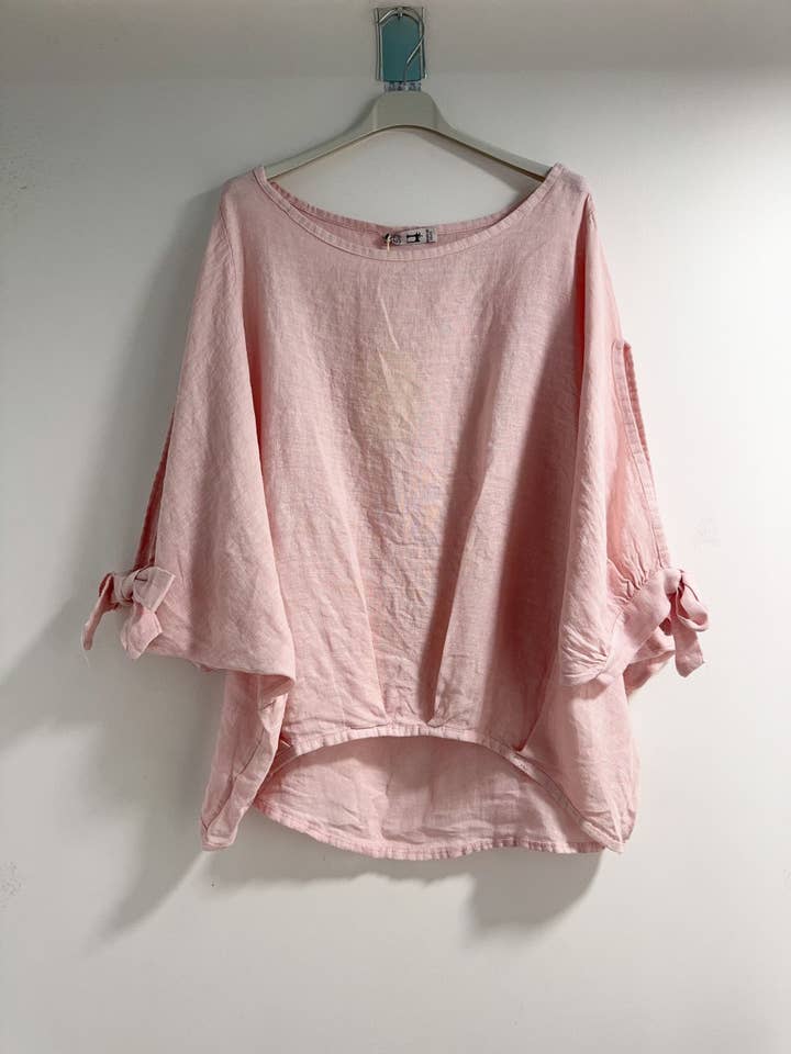 Happy look - Vente Chemisier – femme - Top Oversize en Lin avec Nœud sur les Manches12