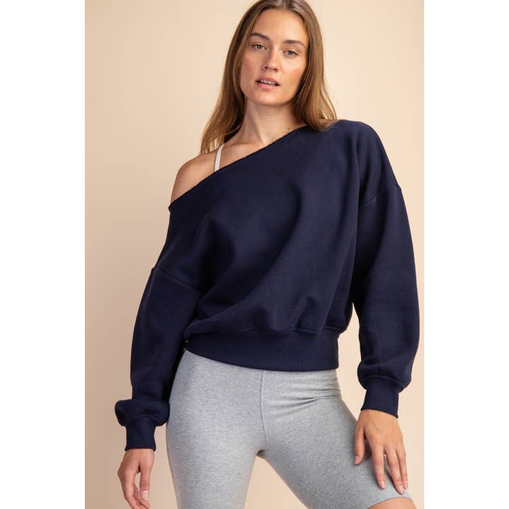 Apolline - Wholesale Sweatshirt - Women's - FRENCH TERRY FLEECE OFF SHOULDER SWEATSHIRT