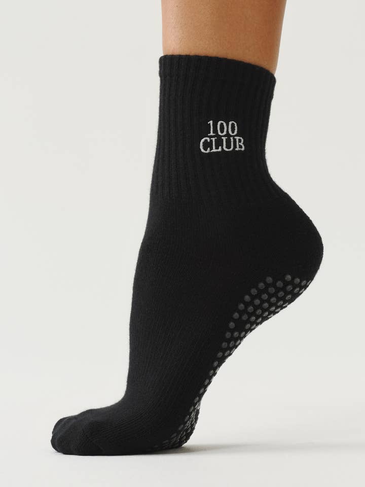 Crew Non Slip Grip Socks - 100 Club Black & Silver for wholesale by MoveActive
